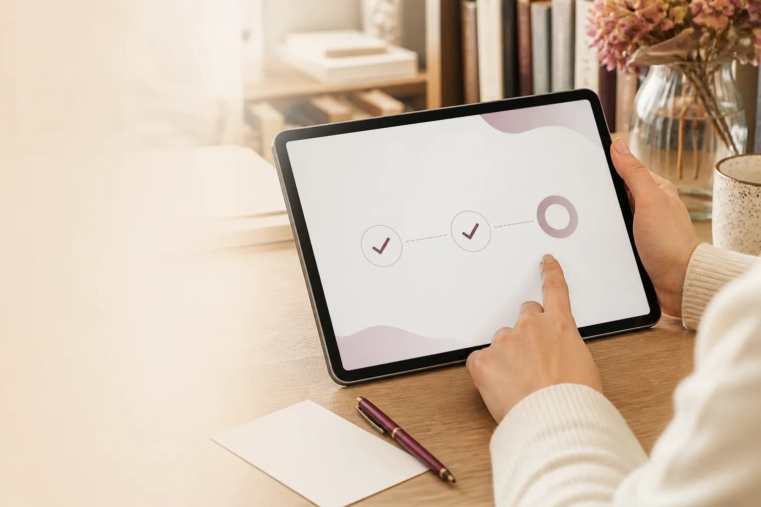 Une personne utilise une grille d’orientation en trois étapes sur une tablette